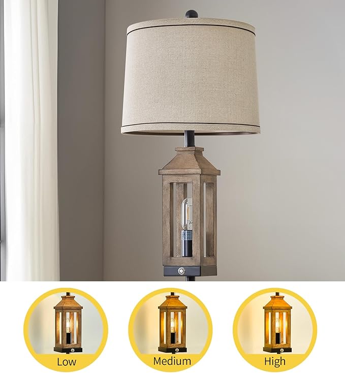 63" Farmhouse Floor Lamps for Living Room Bedside Nightstand Lamp Black Tall Standing Lamp for Home Decor Bedroom Reading Wood Lamp Rustic Bed Lights with 2 Light Sources