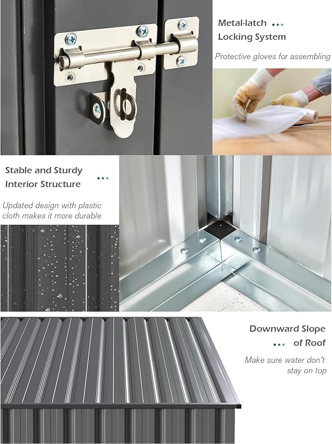 AECOJOY 4' x 6' Lean to Shed, Small Metal Outdoor Storage Shed, Wall Side Sheds & Outdoor Storage Cabinet Clearance, Bike Shed for Garden, Backyard and Outdoor Use in Dark Grey