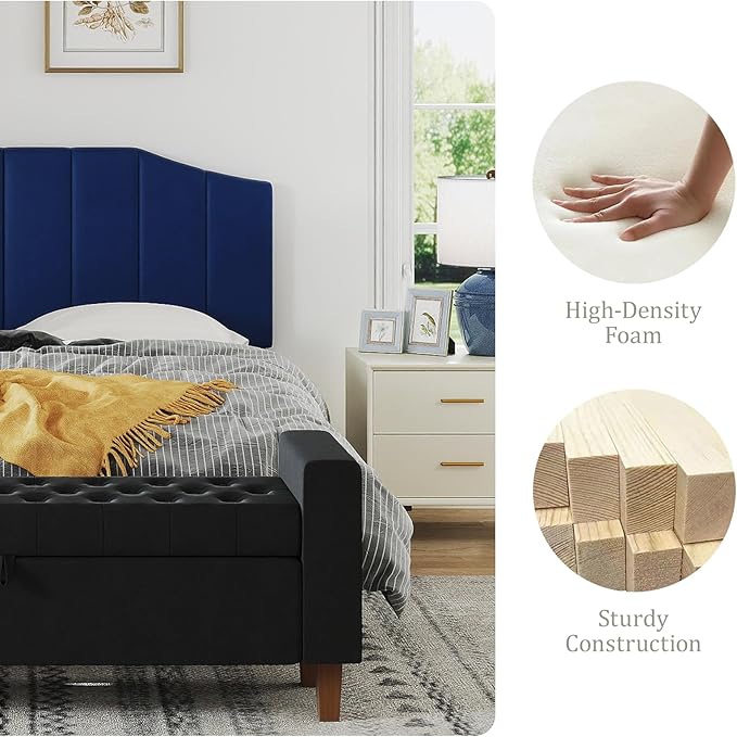 Velvet Queen Size Headboard, Upholstered Headboard Queen/Full Size Wall Mount and Bed Frame Mount, Featuring High-Density Sponge Padding Luxury Texture Easy Assembly Comfort Style-Navy Blue