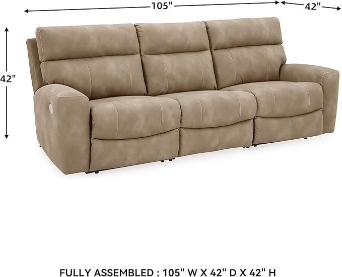 Signature Design by Ashley Next-Gen DuraPella Contemporary Faux Leather Modular Wall Hugger 3-Piece Power Reclining Sectional Sofa with Adjustable Headrest and USB Ports, Light Brown