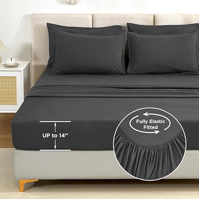 Litanika Oversized King Comforter Sets Dark Grey - 7 Pieces Bed in a Bag Oversized King Bedding Comforter Sets, Solid Lightweight Bed Set with Comforter, Sheets, Pillowcases & Shams