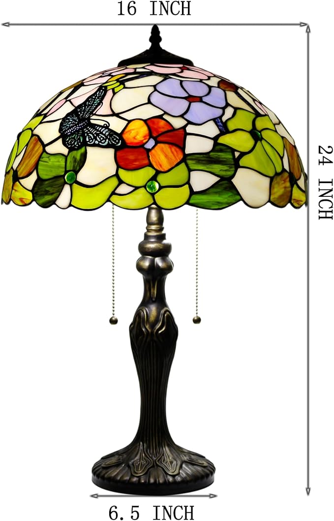 Tiffany Table Lamp Stained Glass Lamp 16X16X24 Inch Antique Reading Light (Butterfly Flowers)
