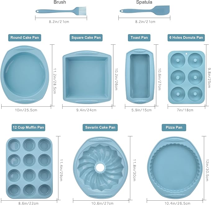 9in1 Nonstick Silicone Baking Bundt Cake Pan Cookie Sheet Molds Tray Heat Resistant Bakeware Tools Kit for Muffin Loaf Bread Pizza CupcakeUtensil