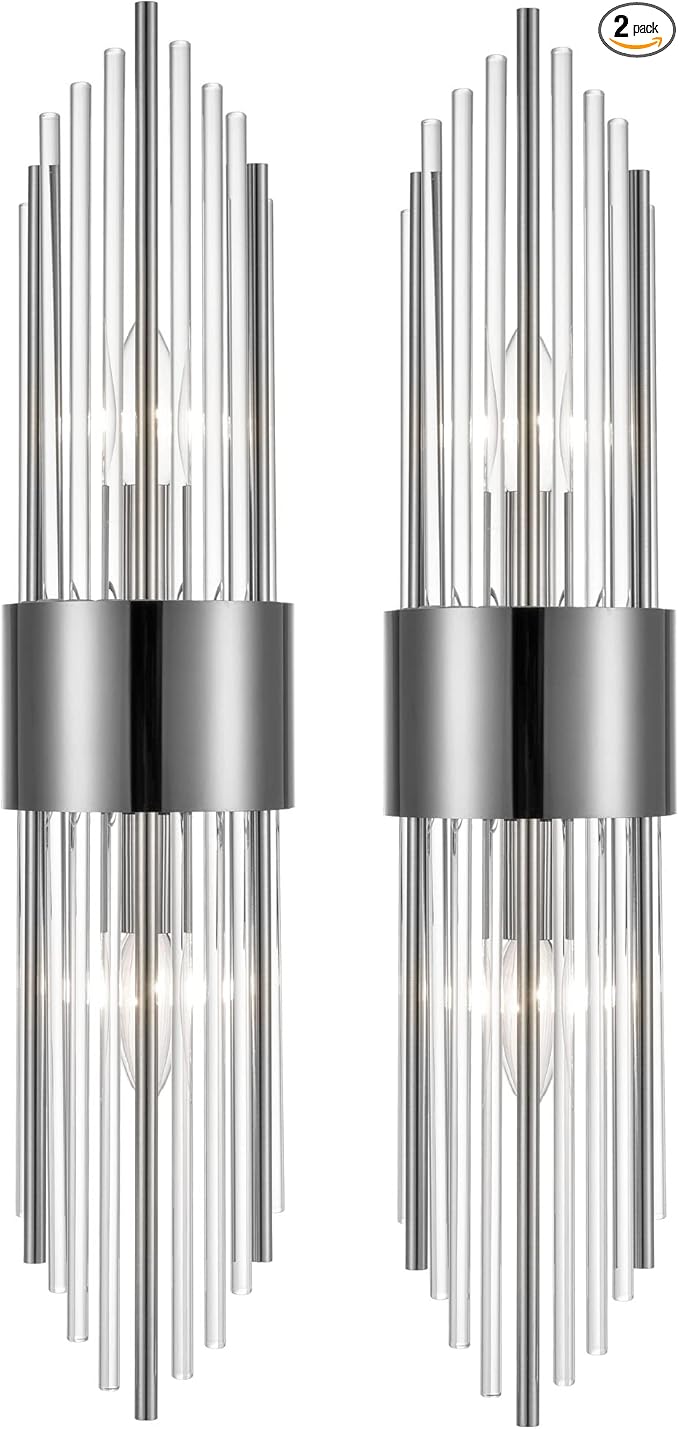 2-Light Modern Wall Sconce Titanium Black Metal with Clear Class Crystal Vanity Wall Sconce Lighting for Bedroom Living Room Bathroom Light Fixtures Set of 2