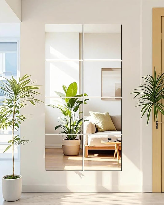 Glass Mirror Tiles for Wall 12" x 12" Frameless Full Length Mirror Wall Mounted Full Body Mirrors for Bedroom Home Gym Door Bathroom (8PCS)