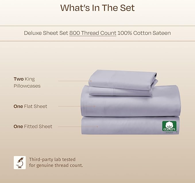 California Design Den Luxury King Size Sheets Set - 800 Thread Count, 100% Cotton Sateen - Deep Pockets Bedding Set, Cooling & Softer Than Egyptian Cotton Sheets (Lavender)