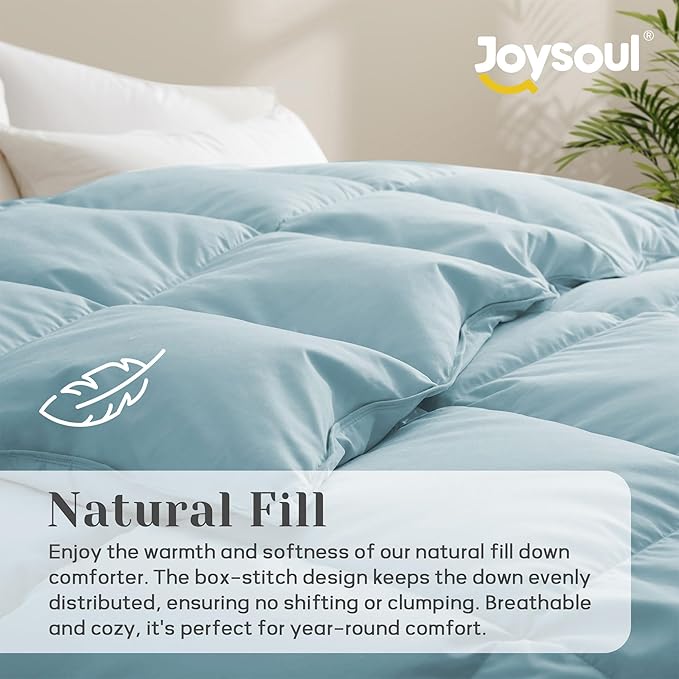 Joysoul California King Size Down Comforter - All Season Ultra Soft Goose Down & Feather Fiber Fill, Luxury Hotel Blue Duvet Insert with Corner Tabs (108" X 94")