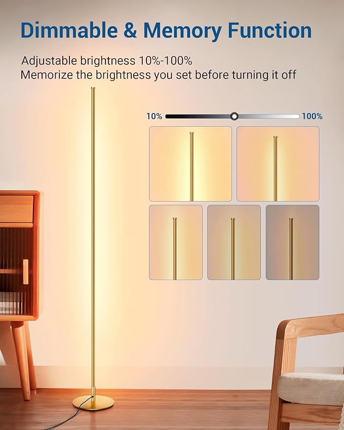 DEWENWILS Floor Lamps for Living Room, Set of 2 LED Corner Light Works with Foot Switch, 1100 LM Dimmable Floor Lamp with 3000K Warm White, 57.5" Standing Lamp for Living Room, Bedroom, Office (Gold)