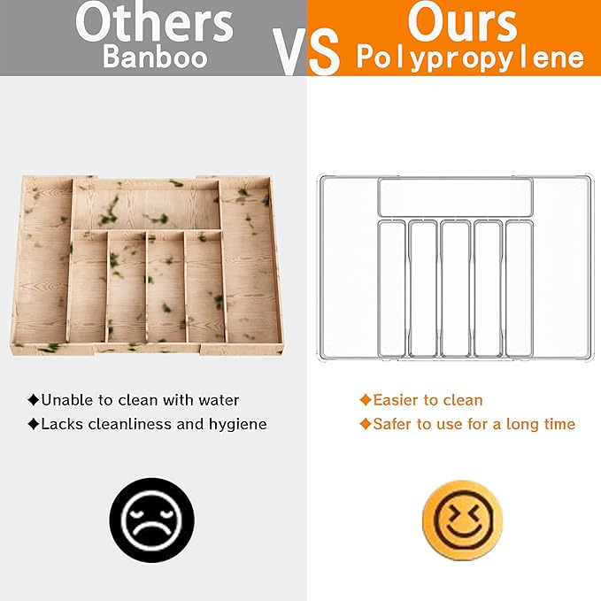 Silverware Drawer Organizer, Expandable Utensil Tray for Kitchen Drawers,BPA Free Flatware and Cutlery Holder,Adjustable Plastic Storage for Utensil like Spoons, Forks, Knives.Clear