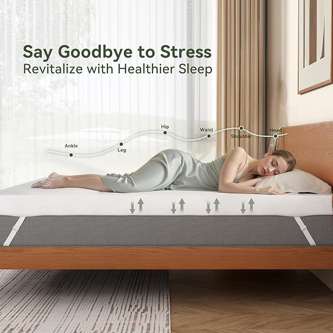 BedsPick Queen Mattress Topper, 2 Inch Gel Memory Foam Mattress Topper - Removable Soft Cover with Straps, Pressure Relief, CertiPUR-US Certified