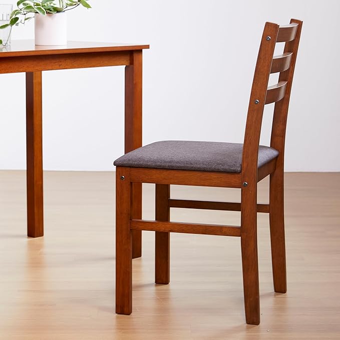 Livinia Seattle 3-Piece Wooden Dining Table Set for 2, Modern Farmhouse Kitchen Dining Room Set with Solid Wood Ladder Back Chairs for Small Space (Antique)