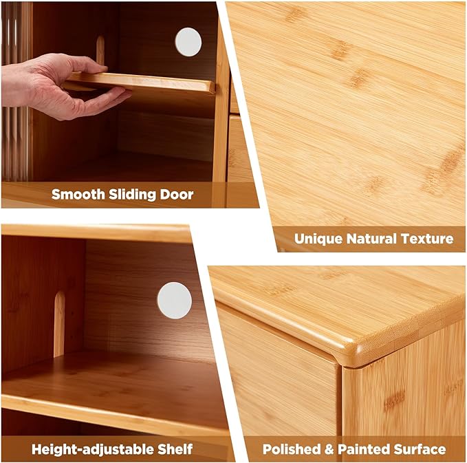 Rattan Boho TV Stand for TVs up to 65 inch, Entertainment Center with Rattan Door, Height-Adjustable Shelves & 4 Cabinets & Drawers, Long Boho Media Console for Living Room, Natural