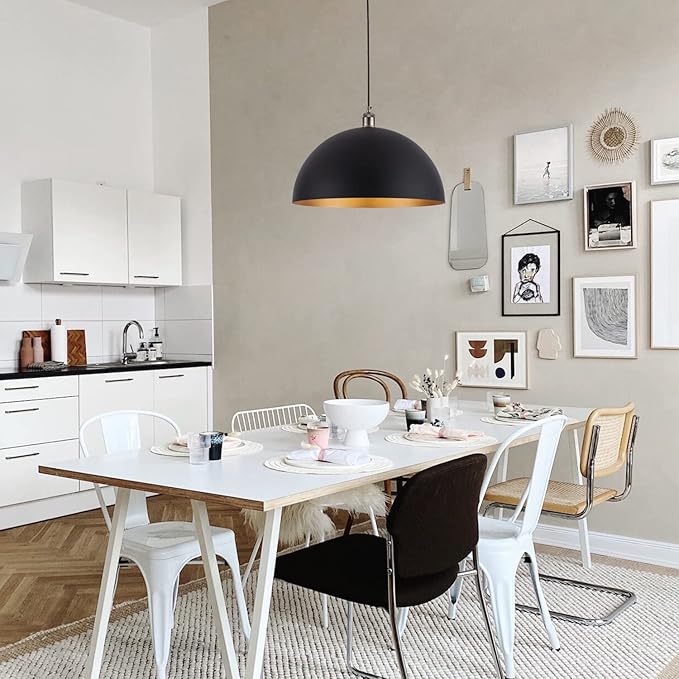 Vintage Pendant Light,Industrial pendant light,chandelier17.72 "Industrial Dome Pendant Light black and gold finish lighting fixture line length 78.74" Kitchen island, bedroom, hallway,farmhouse