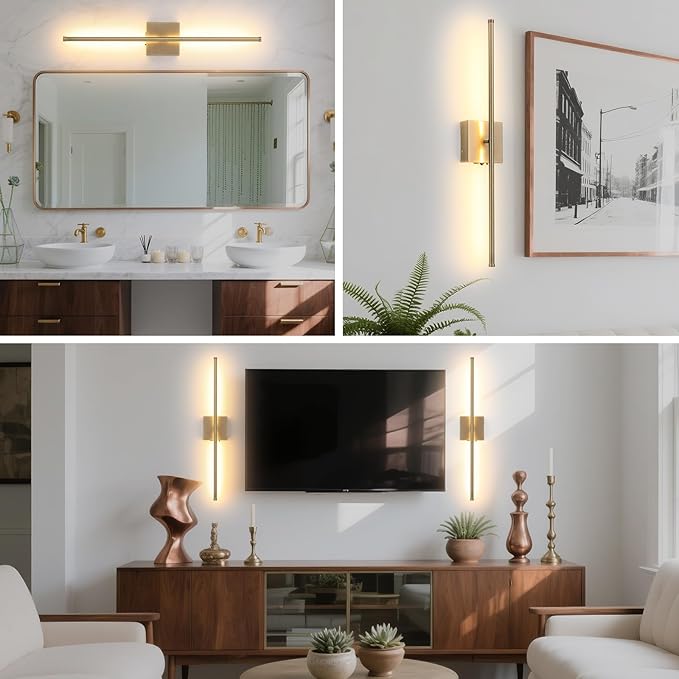 Battery Operated Wall Sconces Set of 2, 11000mAh Rechargeable Brushed Bronze Wireless Wall Lights, 350°Rotate Dimmable Wall Lamp with Remote, 3 Color Temperatures, for Bedroom, Living Room, Hallway