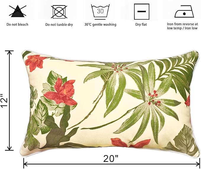 Outdoor Lumbar Pillows - Decorative Pillows with Insert Included Set of 2 Outdoor Pillows for Patio Furniture 12x20 Inch