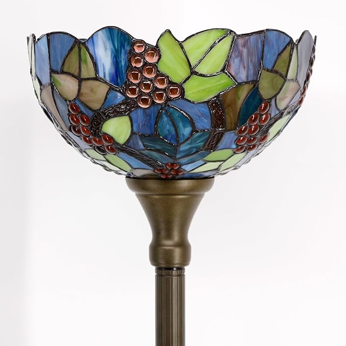 Tiffany Floor Lamp Torchiere Stained Glass Torch Lamp 12X12X67 Inch Antique Standing Corner Light (Amber Grape)