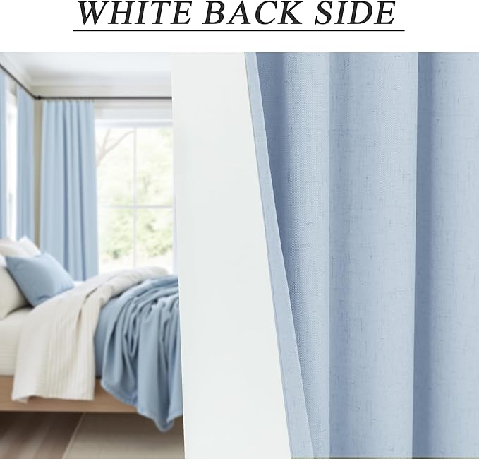 Light Blue Linen Curtains for Bedroom 63 Inch Length 2 Panel Cute Blackout Textured Darkening Light Heat Reducing Curtains for Kids Room Teen Girls Nursery Breakfast Nook Sky Blue Drape 63 Long Window