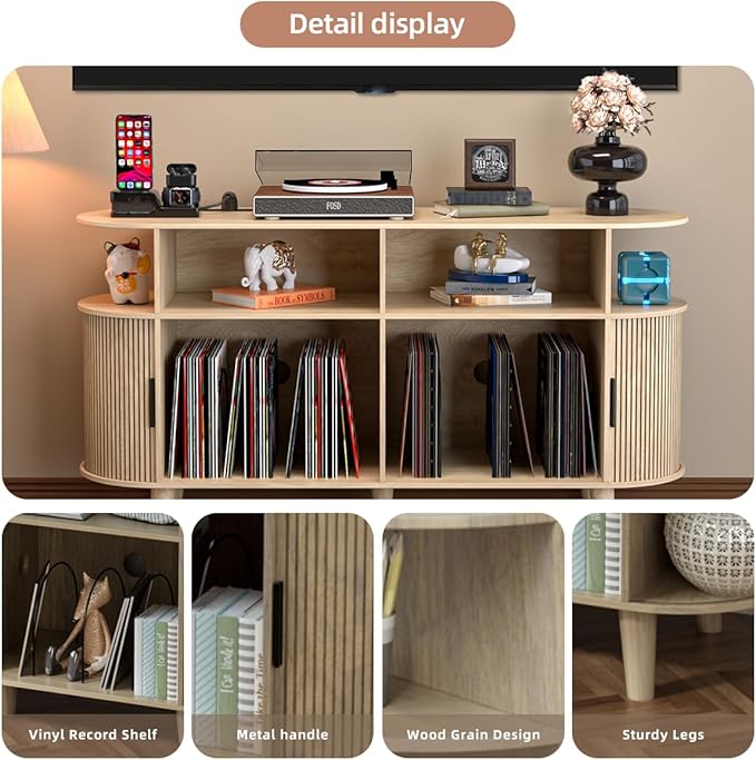 TV Stand for 55/65 Inch TV，Television Stand with Charging Station & USB Ports,Entertainment Center Large Long for Living Room (Oak)