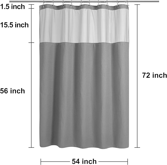 N&Y HOME 54 Inch Waffle Weave Shower Curtain with Snap-in Fabric Liner & 12 Metal Hooks Set - 54" x 72" Shower Stall Size, Hotel Style & Mesh Top Window, Machine Washable - Gray, 54x72