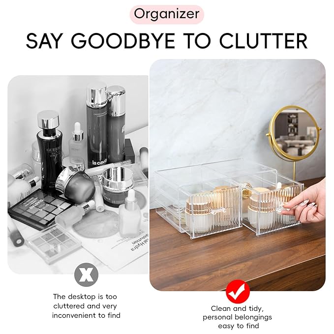 Cq acrylic Clear Plastic Makeup Organizer With 3 Drawers,Stackable Acrylic Drawers for Vanity Counter, Makeup Storage Organizer for Bathroom,Medicine,Accessory,Beauty Supplies Containers,Pack of 1