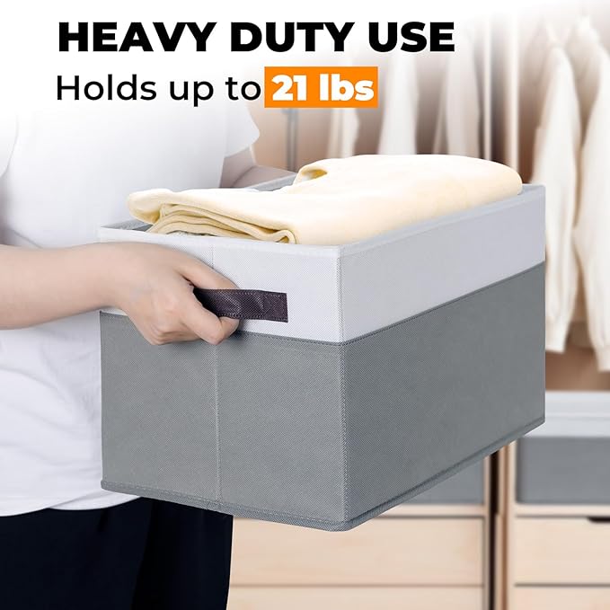 Criusia 6 Set Clothes Storage Bins with Lids - Stackable Fabric Closet Organizers and Storage Baskets for Shelves -Odorless Large Enough for Clothes Blanket Toy Storage -Dorm Room Apartment Essentials