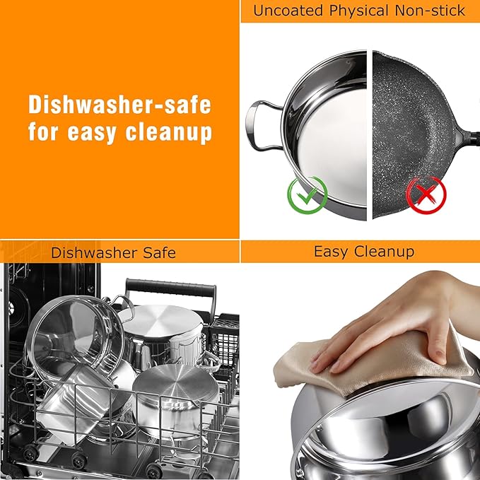Stainless Steel Pots and Pans Set, 6 Piece Kitchen Induction Cookware Sets with Glass Lids, Works with Induction, Electric and Gas Cooktops, Non Toxic, Oven & Dishwasher Safe