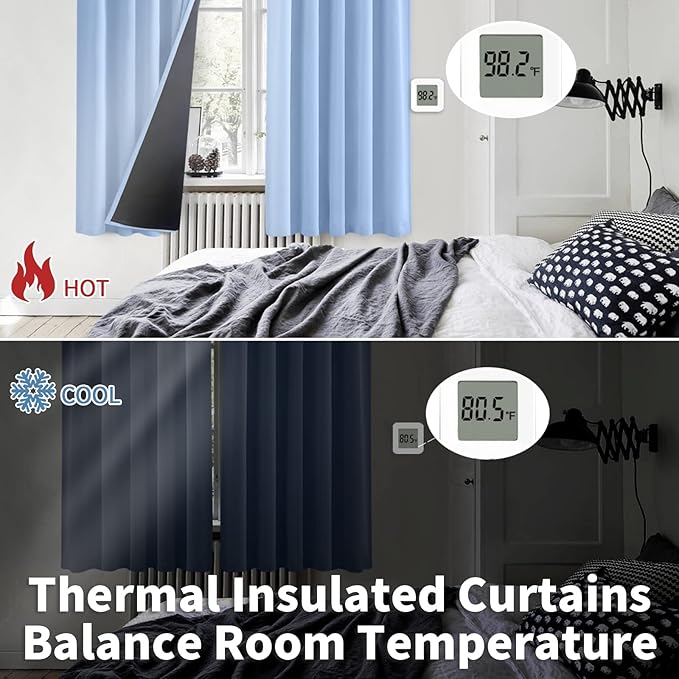 BGment Full Blackout Curtains with Liner Thermal Curtains 72 Inches Long, Rod Pocket and Back Tab Double Layer Room Darkening Window Curtains for Bedroom(52 x 72 Inch, 2 Panels, Light Blue)