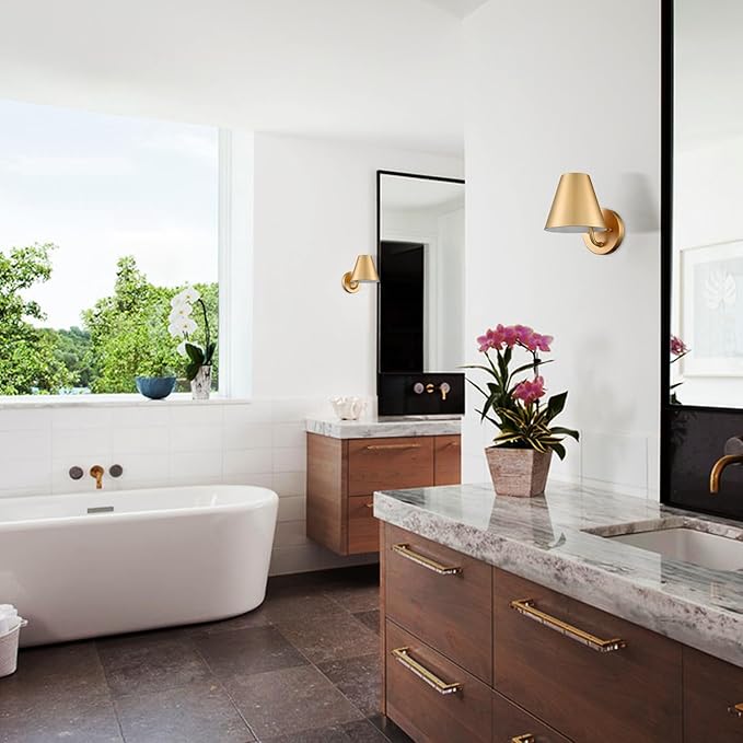 DIRYZON Modern Brass Wall Sconce Light,Metal Barn Wall Lights for Living Room Bedroom,Industrial Bathroom Wall Light Fixtures Wall Lighting