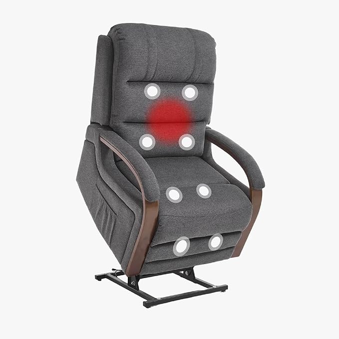 FLEXISPOT Dual Motor Power Lift Recliner Chair for Elderly, Electric Lay Flat Reclining Chair with Massage & Heat, Side Pockets, Fabric Single Sofa for Living Room,Charcoal Gray