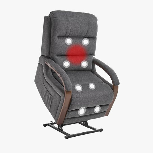 FLEXISPOT Dual Motor Power Lift Recliner Chair for Elderly, Electric Lay Flat Reclining Chair with Massage & Heat, Side Pockets, Fabric Single Sofa for Living Room,Charcoal Gray
