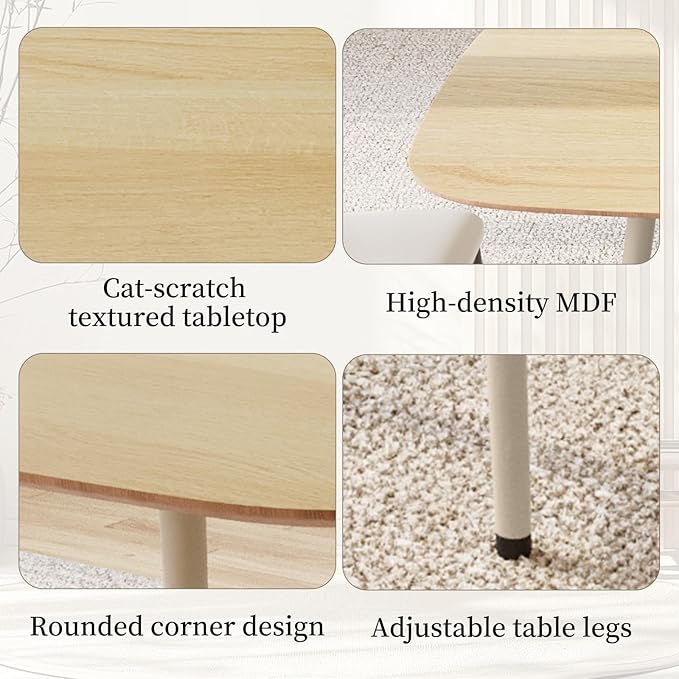 47.2'' Dining Table Set for 4,Modern Wood Dining Table,Leather Dining Chairs 4,Table and Chairs Set of 4,Ideal for Kitchen Dining Room (Cat Scratch Table + 4 White Chairs, 47.2")