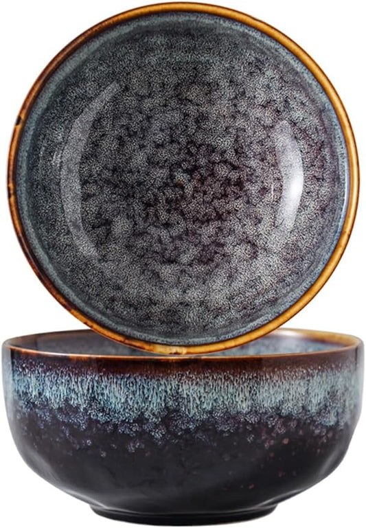 Serving Bowls - 22 Ounce Bowls Set - Ceramic Bowl Set of 2-5.75 inch Salad Bowls - Soup Bowls - Cereal Bowls for Kitchen, Speckled Black Purple