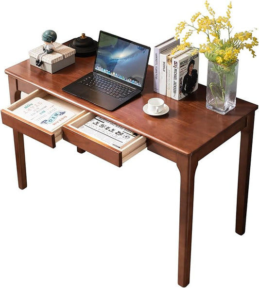 Solid Wood Desk with Drawers, Small Computer Desk for Small Spaces, Gaming Study Home Office Desks for Work, Student PC Desk for Bedroom, Escritorios para Cuartos (Cherry Color, 47inch)