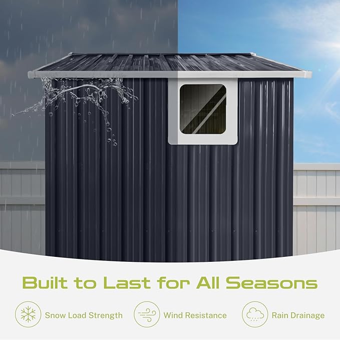 7x4.3 Ft Outdoor Storage Shed, Heavy-Duty Metal Shed with Windows & Secure Lockable Doors, Ideal Storage Shed for Outdoor, Patio, Garden, and Backyard, Black