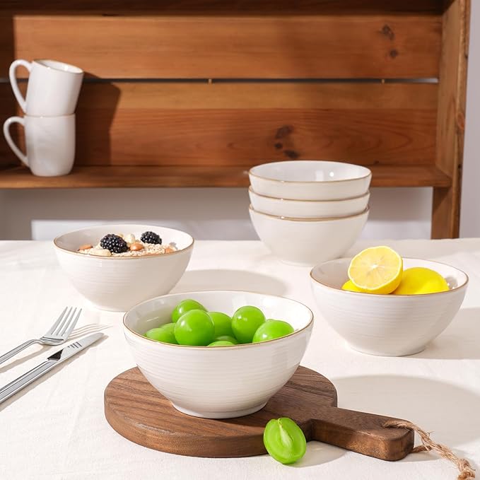 famiware Plates and Bowls Sets for 4, 12 Pieces Stoneware Dinnerware Sets, Dishes Set, Reactive Glaze Dishware Sets, Dishwasher & Microwave Safe, Tempus Series - Antique White