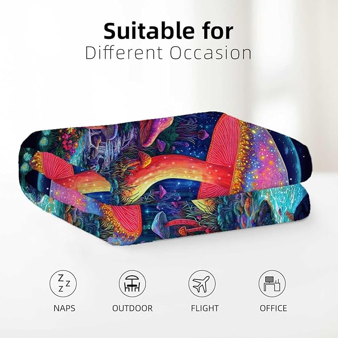 Mushroom Blanket, Mushroom Gifts for Women Men, Hippie Cottage Core Home Decor, Lightweight Fleece for Adults Teens, 50x60 Inches, 310 GSM, Plush No Pilling, Single Sided Printed