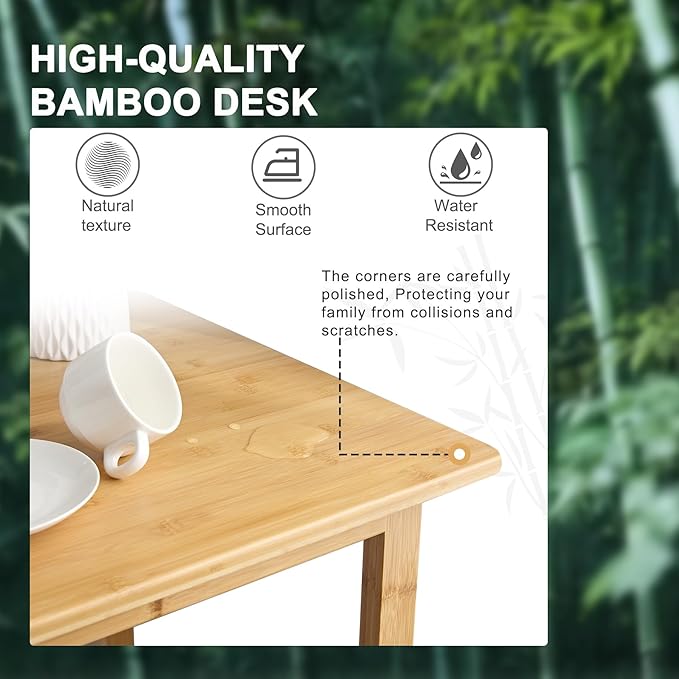 Nnewvante 47 Inch Computer Desk, Bamboo Writing Desk, Modern Simple Work Desk for Home Office, Gaming Desk Study Table