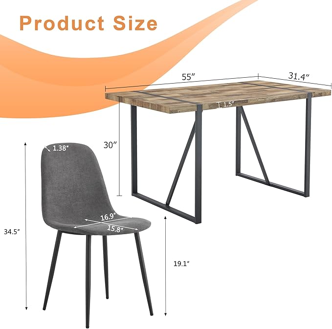 7 Piece Dining Table Set，Dinner Table Set for 6，55'' Kitchen Table and PU Leather Chairs Set of 6，6 Chair Dining Table Set for Kitchen Dining Room
