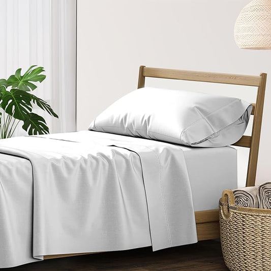 XOOX Linen 100% Cotton Twin Sheets Set - 500 Thread Count Cotton Sheets Twin Size, Extra Soft, Sateen Weave, Cooling Deep Pocket Bed Sheet for Dorm Room, Luxury Hotel Quality Bedding (3 PC, Silver)