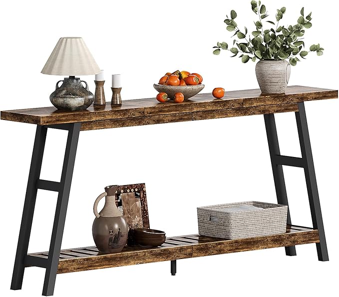 ChooChoo 70.9 Inch Long Console Tables for Entryway, Wood 2-Tier Entry Hallway Table, Narrow Sofa Table Behind Couch Table for Living Room, Entrance, Rustic Brown