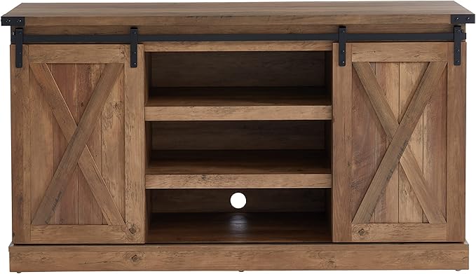 Farmhouse Sliding Barn Door TV Stand for TV up to 65 Inch Media Console Table Storage Cabinet Wood Entertainment Center Ranch Rustic Style Rustic Oak