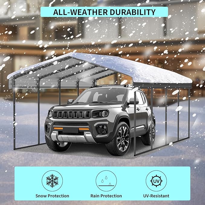 12x20 FT Metal Carport with Enhanced Base and Galvanized Steel Roof, Heavy Duty Outdoor Garage Car Shelter for Car, Boats and Truck
