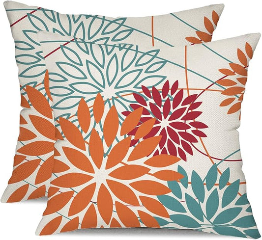 Orange and Red Floral Pillow Covers 20x20 Set of 2 Outdoor Waterproof Decorative Throw Pillows Fall Pillow Covers Polyester Cushion Case Decor for Couch Patio Funiture Garden Porch 01W20