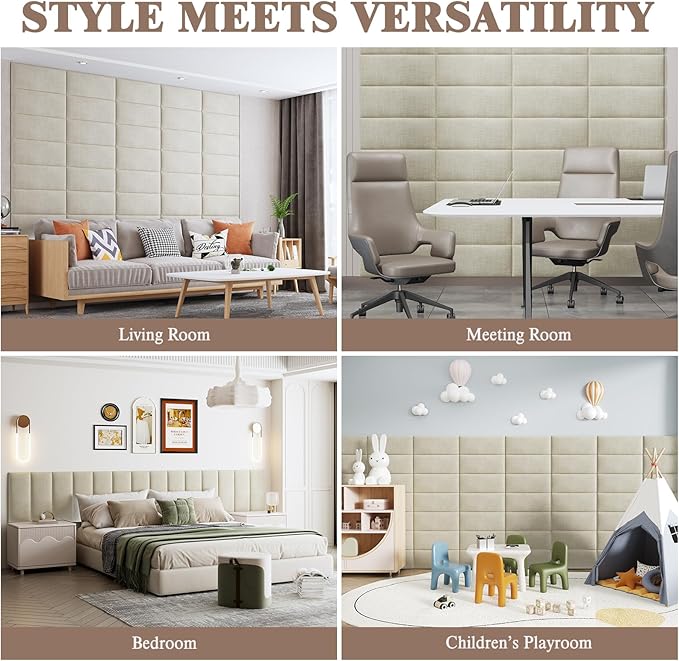 Upholstered Headboard for King Size Bed, Wall Mounted & Peel and Stick Headboard, Soundproof DIY Wall Panels, Fabric Tufted Head board in Modern Design for Bedroom (12 Panels, Each 23.62"x9.84"）