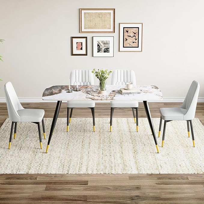 Dining Room Table Set for 4,Dining Table Set for 4, Sintered Stone Kitchen Table Top and Modern Chairs Set of 4 for Kitchen Dining Room