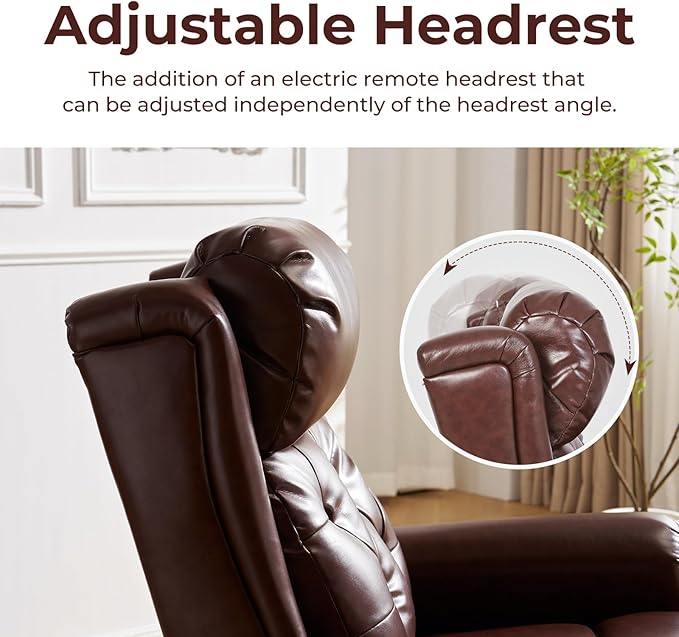 Power Lift Recliner Chair for Elderly with Adjustable Headrest,Electric Lift Chair with Massage and Heat, Lay Flat Recliner for Big and Tall,Brown