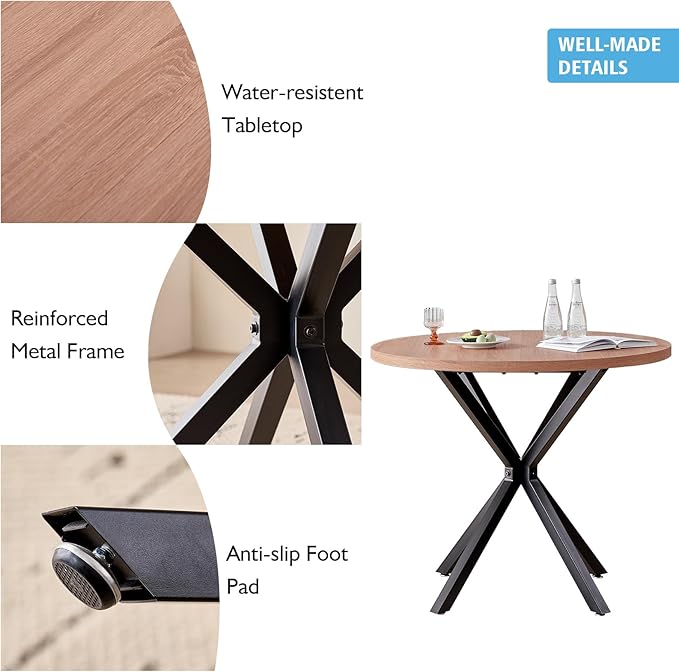 39" Round Dining Table Set for 4, Mid Century Kitchen Table with 4 Green Velvet Upholstered Dining Chairs for Apartment Living Room Space Saving