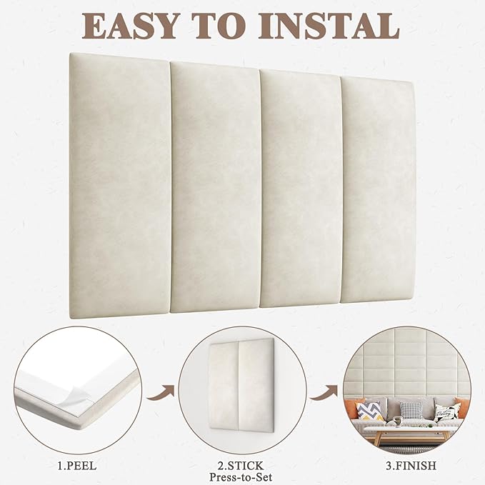 Upholstered Headboard for Queen Size Bed, Wall Mounted & Peel and Stick Headboard, Soundproof DIY Wall Panels, Leather Head Board in Modern Design for Bedroom (9 Panels, Each 23.62"x9.84"