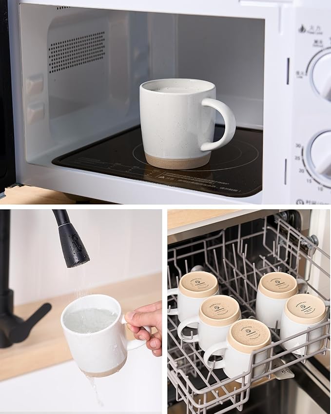 famiware Coffee Mugs for 4, 13 oz Mug Set, Dringking Cup with Handle for Coffee, Tea, Cocoa, Milk, Milkyway serise, White