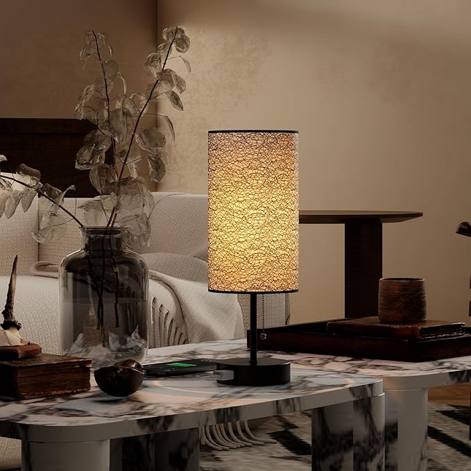 Table Lamp for Bedroom,Nightstand Lamp for Bedside with AC Outlets,Adjustable 3color LED Light Desk Lamp for Home Decor,Included Bulb and Lamp Shade (Black-OnlyAC, 2PCS)